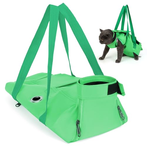 Oushebck Haustier-Tragerucksack, faltbarer Rucksack, Umhängetasche, bequeme Reisetasche, Katzentasche, Tragetasche für kleine und mittelgroße Hunde und Katzen (S, Grün) von Oushebck