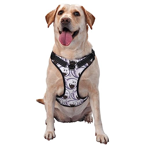 Hundegeschirr mit Cartoon-Geisterdruck, für große Hunde, verstellbar, reflektierend, Haustierweste Hundegeschirr mit Cartoon-Geisterdruck, für große Hunde, verstellbar, reflektierend, Haustierweste von Ousika