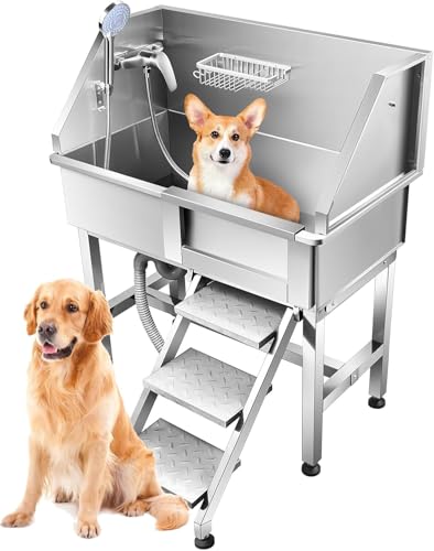 86,4 cm Hundepflegestation, professionelle Hundewaschstation, Edelstahl-Waschstation für kleine Hunde mit begehbarer Rampe, Schiebetür, Wasserhahn, abnehmbare Haustierwaschstation Badewanne (rechte 86,4 cm Hundepflegestation, professionelle Hundewaschstation, Edelstahl-Waschstation für kleine Hunde mit begehbarer Rampe, Schiebetür, Wasserhahn, abnehmbare Haustierwaschstation Badewanne (rechte von Outafurnia