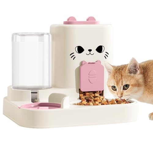 1.6L Auto Gravity Pet Feeder und 0.6L Wasserspender Set, Automatischer Katzenfutter und Wasserspender, Schwerkraft Pet Feeder für kleine mittelgroße Hunde, Welpen, Katzen, Kätzchen (Rosa) von Outamateur