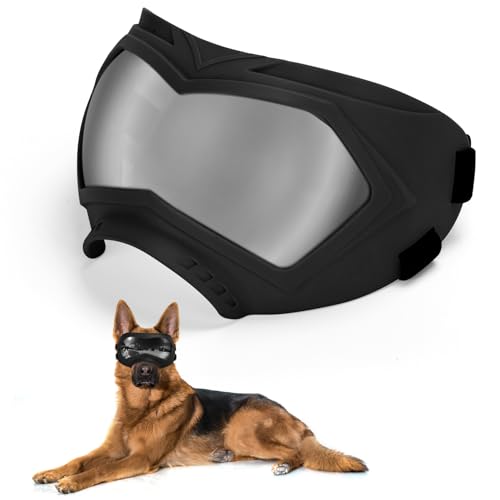 Große Hundesonnenbrille, Hundebrille, Haustierbrille mit verstellbarem Riemen, Brille für mittelgroße und große Hunde, Schwimmen, Skating-Brille, winddicht, staubdicht, UV-beständig (Schwarz-Silber) Große Hundesonnenbrille, Hundebrille, Haustierbrille mit verstellbarem Riemen, Brille für mittelgroße und große Hunde, Schwimmen, Skating-Brille, winddicht, staubdicht, UV-beständig (Schwarz-Silber) von Outamateur
