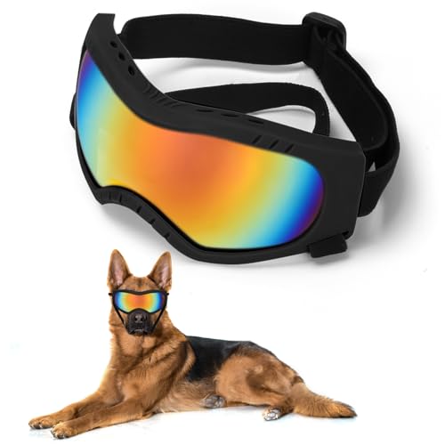 Hundesonnenbrille, Hundebrille, Haustierbrille mit verstellbarem Riemen, Brille für mittelgroße und große Hunde, zum Schwimmen, Skaten, UV-beständig, winddicht, staubdicht (schwarzer Rahmen und bunte Hundesonnenbrille, Hundebrille, Haustierbrille mit verstellbarem Riemen, Brille für mittelgroße und große Hunde, zum Schwimmen, Skaten, UV-beständig, winddicht, staubdicht (schwarzer Rahmen und bunte von Outamateur