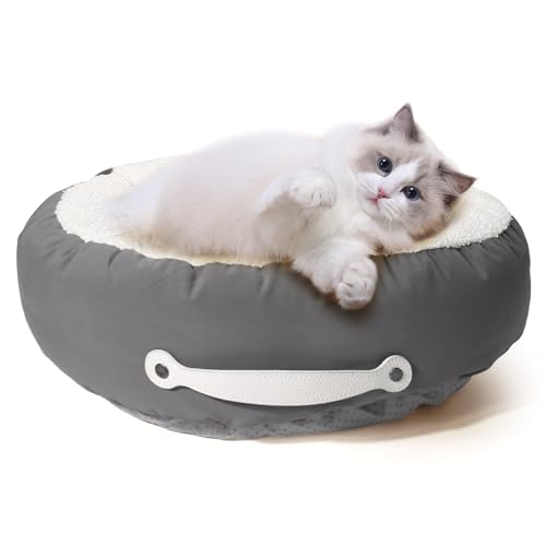 Katzenbetten für Hauskatzen, 58,4 cm, Hundebett für kleine Meliumhunde, waschbares Katzenkissenbett mit rutschfester Unterseite und tragbarem Griff, Grau von Outamateur
