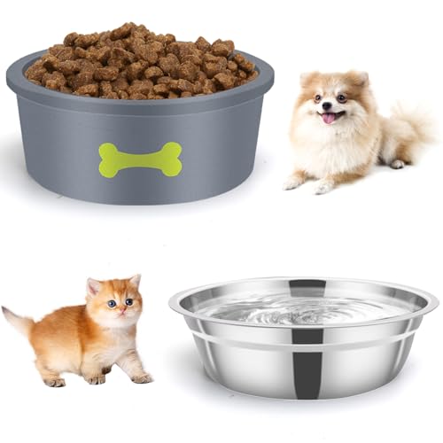 Katzenfutter- und Wassernäpfe aus Edelstahl, Katzennäpfe für kleine Hunde und Katzen, rostbeständiger Edelstahl, abnehmbarer, langlebiger Silikon-Napfhalter (grau) von Outamateur