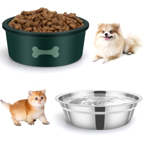 Katzenfutter- und Wassernäpfe aus Edelstahl, Katzennäpfe für kleine Hunde und Katzen, rostbeständiger Edelstahl, abnehmbarer, langlebiger Silikon-Napfhalter (grün) von Outamateur