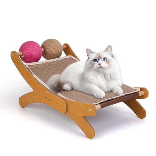 Katzenkratzkissen, Katzenkratzbett, Katzen Mini Stuhl mit Sisal Kratzball und Glocke, Katzen Liege mit Abnehmbarem Kratzpad für Indoor Kleine Haustiere von Outamateur