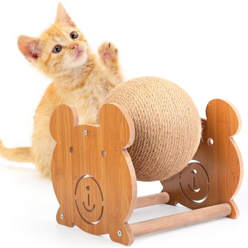 Outamateur Kratzball für Katzen, Sisal-Kratzball mit niedlichem stabilem Ständer, interaktives Spiel- und Übungsspielzeug für Kätzchen, Katzen, kleine Haustiere (Bär) von Outamateur