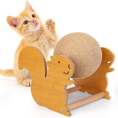 Outamateur Kratzball für Katzen, Sisal-Kratzball mit niedlichem stabilem Ständer, interaktives Spiel- und Übungsspielzeug für Kätzchen, Katzen, kleine Haustiere (Eichhörnchen) von Outamateur