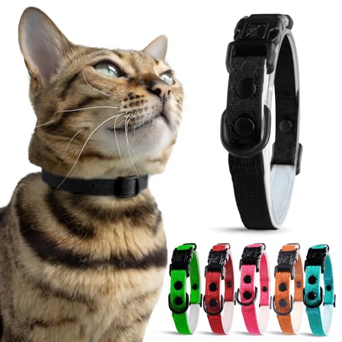 Katzenhalsband mit Schnellentriegelung und weicher Polsterung, außen aus taktischem Stoff, natürliche und neonfarbene Farboptionen (Anthrazit, Erwachsene) von OutdoorBengal
