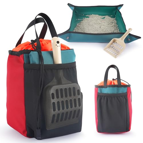 OutdoorBengal Reise-Katzentoilette (3-in-1) Kit – tragbare Katzentoilette, faltbar, schmutzfreie Tasche mit Deckel, kleine Schaufel (Luft, Flugzeug, Auto, Van, Camping, Notfall-Evakuierungs-Kit) von OutdoorBengal