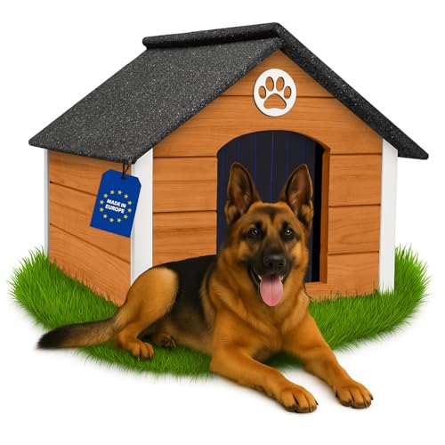 Outentin Hundehütte Outdoor Isoliert - Hundehaus für Große Hund - Winterfest und Wetterfest - Hunde Haus für Draußen mit schrägem Dach - Stabile Villa und Moderne Design - 103 x 90 x 70cm-Eiche von Outentin