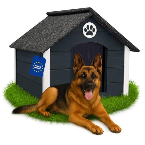 Outentin Hundehütte Outdoor Isoliert - Hundehaus für Große Hund - Winterfest und Wetterfest - Hunde Haus für Draußen mit schrägem Dach - Stabile Villa und Moderne Design - 103 x 90 x 70cm-Grau von Outentin