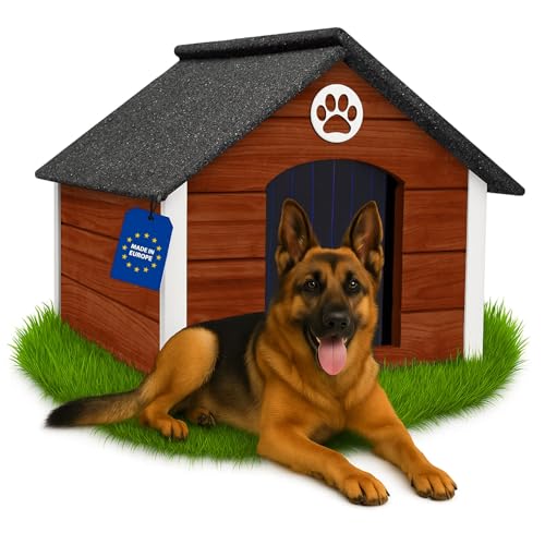 Outentin Hundehütte Outdoor Isoliert - Hundehaus für Große Hund - Winterfest und Wetterfest - Hunde Haus für Draußen mit schrägem Dach - Stabile Villa und Moderne Design - 103 x 90 x 70cm-Nuss von Outentin
