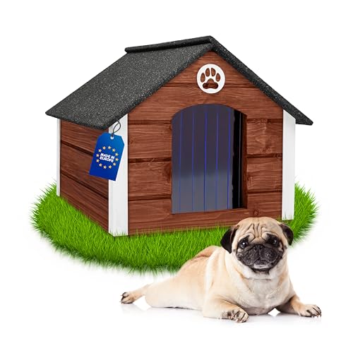 Outentin Hundehütte Outdoor Isoliert - Hundehaus für Mittelgroße Hund - Winterfest und Wetterfest - Hunde Haus für Draußen mit schrägem Dach - Stabile Villa und Moderne Design - 76 x 63 x 60cm-Nuss von Outentin