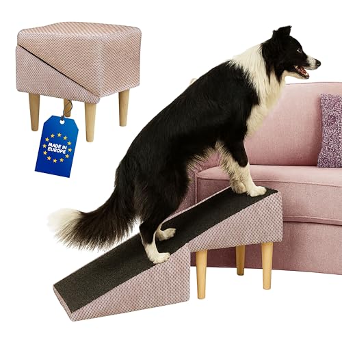 Outentin Hundetreppe Klappbar – rutschfeste Hunderampe & Weiche Haustiertreppe für Kleine & Große Hunde, Treppe für Sofa & Bett, Stabil & Faltbar, Möbeloptik, 36 cm Hoch – Zuhause & Unterwegs, Rosa von Outentin