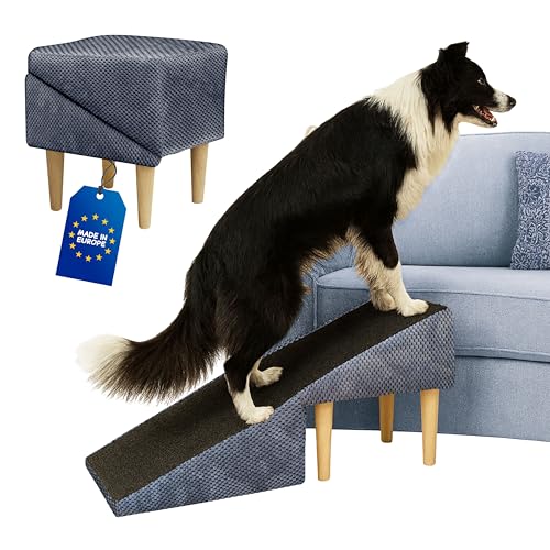 Outentin Hundetreppe Klappbar – rutschfeste Hunderampe & Weiche Haustiertreppe für Kleine & Große Hunde, Treppe für Sofa & Bett, Stabil & Faltbar, Möbeloptik, 36 cm Hoch – Zuhause & Unterwegs,Graphit von Outentin