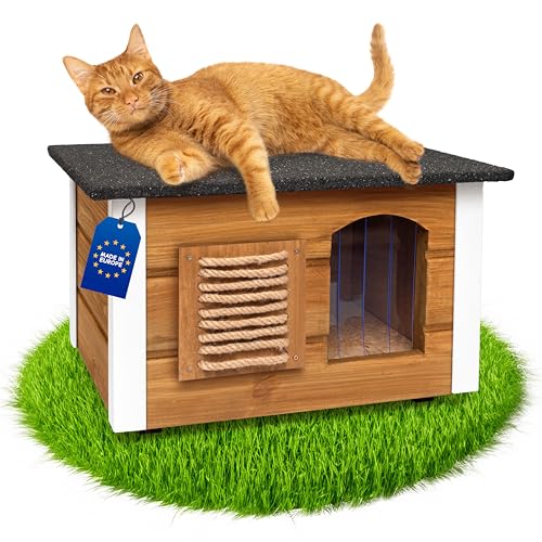 Outentin Katzenhaus Outdoor Winterfest - Katzenhäuschen für Draußen - Isolierte Schutzhütte - Wasserdicht und Wetterfest - Katzenhütte für Draußen - 61 X 39 X 36 cm (Eiche) von Outentin