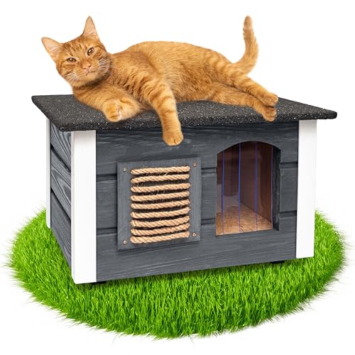 Outentin Katzenhaus Outdoor Winterfest - Katzenhäuschen für Draußen - Isolierte Schutzhütte - Wasserdicht und Wetterfest - Katzenhaus für Draußen - 61 X 39 X 36 cm (Grau) von Outentin