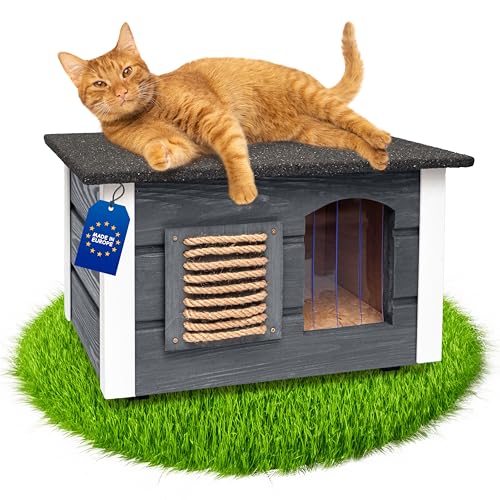 Outentin Katzenhaus Outdoor Winterfest - Katzenhäuschen für Draußen - Isolierte Schutzhütte - Wasserdicht und Wetterfest - Katzenhütte für Draußen - 61 X 39 X 36 cm (Grau) von Outentin