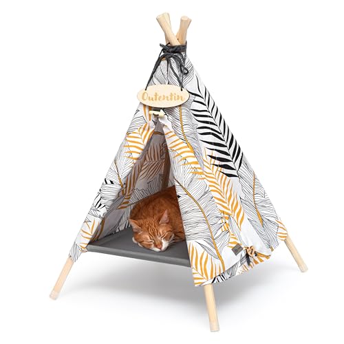 Outentin hundehöhle für kleine Hunde und Haustier – Stylish Katzenbett höhle – Modische hundehütte Indoor – Katzenzelt und cat House – viele Muster– Hunde und Katzen Tipi- 53x53x70cm - Blätter von Outentin