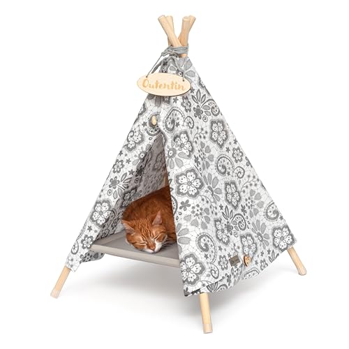 Outentin hundehöhle für kleine Hunde und Haustier – Stylish Katzenbett höhle – Modische hundehütte Indoor – Katzenzelt und cat House – viele Muster– Hunde und Katzen Tipi- 53x53x70cm - Blumen von Outentin