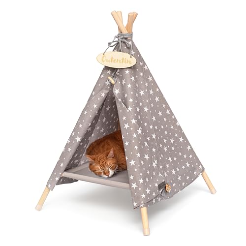 Outentin hundehöhle für kleine Hunde und Haustier – Stylish Katzenbett höhle – Modische hundehütte Indoor – Katzenzelt und cat House – viele Muster– Hunde und Katzen Tipi- 53x53x70cm - Sterne von Outentin