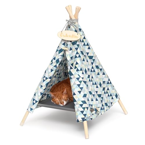 Outentin hundehöhle für kleine Hunde und Haustier – Stylish Katzenbett höhle – Modische hundehütte Indoor – Katzenzelt und cat House – viele Muster– Hunde und Katzen Tipi- 53x53x70cm - Dreiecke von Outentin