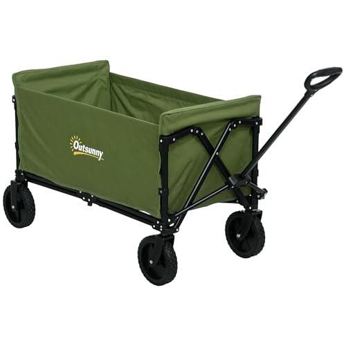 Outsunny 120L Festival Trolley auf Rädern, Faltbarer & Kompakter Campingwagen mit verstellbarem Griff für Garten, Strand, Angeln, Grün von Outsunny