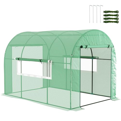 Outsunny 3 x 2 x 2 m Folientunnel Gewächshaus mit Türen und Netzfenstern, begehbares Wachstumshauszelt mit UV-beständiger PE-Abdeckung und Stahlrahmen, Grün von Outsunny