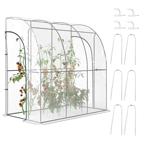 Outsunny Begehbares Gewächshaus mit Rolltüren mit Reißverschluss, kleines Gewächshaus mit Kunststoffabdeckung und schrägem Dach für Blumen, Gemüse und Kräuter, 214cm x 118cm x 212cm, klar von Outsunny