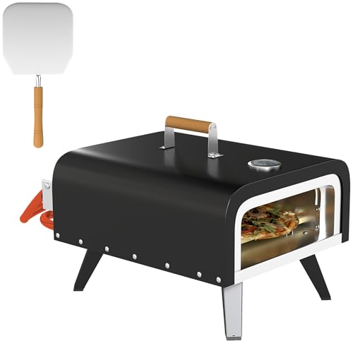 Outsunny Gas-Pizzaofen für den Außenbereich mit 30,5 cm großem Stein und Schale, tragbarer Pizzaofen mit Thermometer, klappbaren Beinen, Griff, Gasschlauch und Regler, Schwarz Outsunny Gas-Pizzaofen für den Außenbereich mit 30,5 cm großem Stein und Schale, tragbarer Pizzaofen mit Thermometer, klappbaren Beinen, Griff, Gasschlauch und Regler, Schwarz von Outsunny
