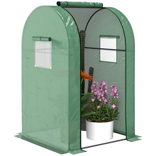 Outsunny Tomatengewächshaus, Garten Growhouse mit Rolltür und 2 Netzfenstern, tragbares Gewächshaus für drinnen und draußen, 94 x 94 x 150 cm, Grün von Outsunny