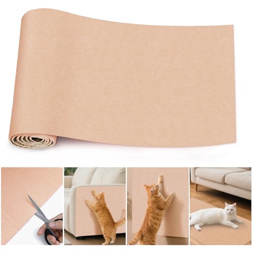 Selbstklebend Kratzmatte Katze, katzenteppich selbstklebend, Kratzschutz Sofa Katze, DIY Kratzbretter Katze kratzwand, Teppichschutz für Katzenkratzmöbel, Kratzteppich Couch-Schutz (Khaki 200CM) von Ouxayapl