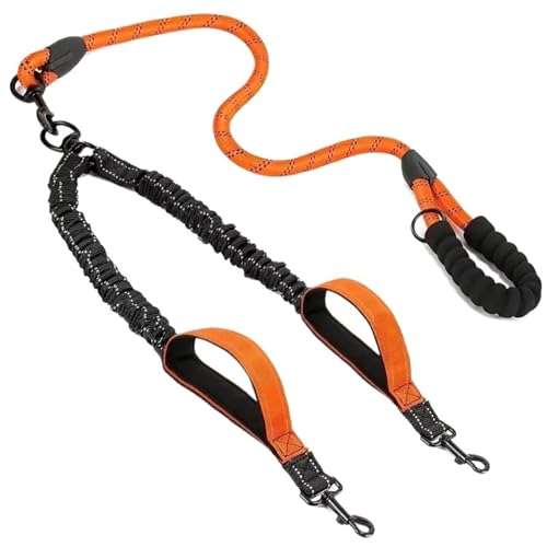 Doppelte Hundeleine Mit Verkehrsgriff, 360° Drehbar, Kein Verheddern, Reflektierende Hochleistungsleine for Große/mittelgroße Hunde(Orange) von Ouxk