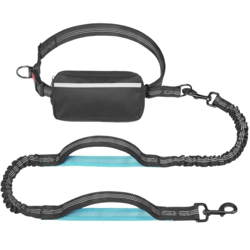Freihändige Leine Mit Reißverschlusstasche, Doppelt Gepolstertem Griff Und Strapazierfähigem Elastischem Gurt for Spazierengehen, Joggen Und Laufen Mit Ihrem Hund(Black 1pcs) von Ouxk