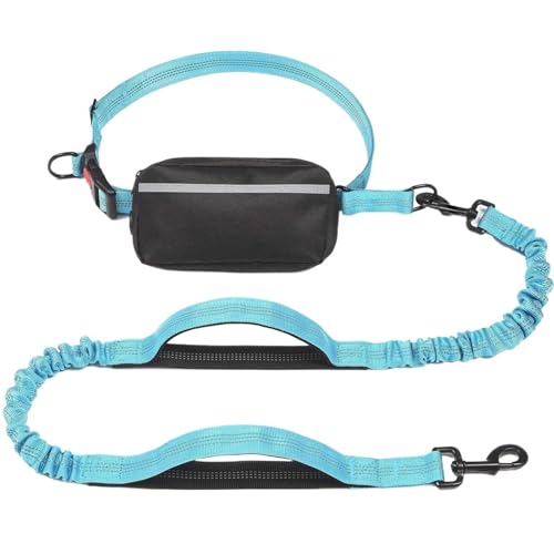 Freihändige Leine Mit Reißverschlusstasche, Doppelt Gepolstertem Griff Und Strapazierfähigem Elastischem Gurt for Spazierengehen, Joggen Und Laufen Mit Ihrem Hund(Light Blue) von Ouxk