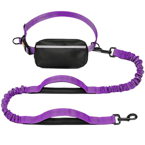 Freihändige Leine Mit Reißverschlusstasche, Doppelt Gepolstertem Griff Und Strapazierfähigem Elastischem Gurt for Spazierengehen, Joggen Und Laufen Mit Ihrem Hund(Purple 1pcs) von Ouxk