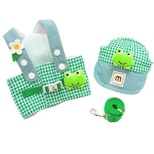Haustier Welpen Geschirr Leine Set Sommer Hund Kappe Outdoor Katze Walking Le&ad Chihuahua Weste Harness Pudel Kragen Führt Hund Zubehör(Green,M) von Ouxk