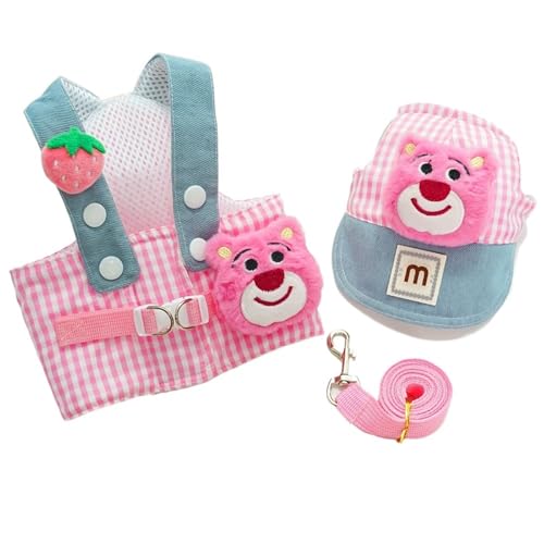 Haustier Welpen Geschirr Leine Set Sommer Hund Kappe Outdoor Katze Walking Le&ad Chihuahua Weste Harness Pudel Kragen Führt Hund Zubehör(Pink,M) von Ouxk