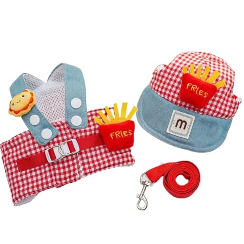 Haustier Welpen Geschirr Leine Set Sommer Hund Kappe Outdoor Katze Walking Le&ad Chihuahua Weste Harness Pudel Kragen Führt Hund Zubehör(Red,S) von Ouxk