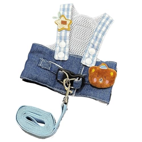 Hundegeschirr, Leine, Welpenmütze, Niedlicher Bär, Kariertes Streifengeschirr, Leine, Seil, Ins-Stil, Hundegeschirr for Kleine Hunde(Harness Leash,XXL) von Ouxk