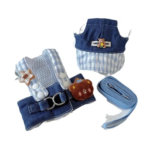 Hundegeschirr, Leine, Welpenmütze, Niedlicher Bär, Kariertes Streifengeschirr, Leine, Seil, Ins-Stil, Hundegeschirr for Kleine Hunde(Hat Harness Leash,M) von Ouxk