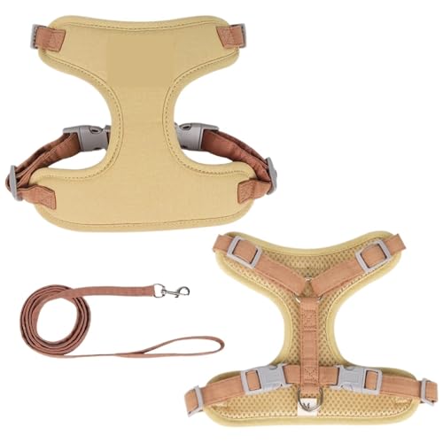 Katzenwelpen-Gassi-Zubehör for Draußen, Modisches Haustiergeschirr Und Leine-Set for Kleine Hunde, Katzen, Atmungsaktiv, Langlebig, Kätzchengeschirr(Beige,M-Suit 7-10kg) von Ouxk