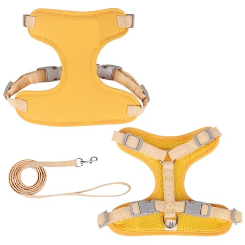 Katzenwelpen-Gassi-Zubehör for Draußen, Modisches Haustiergeschirr Und Leine-Set for Kleine Hunde, Katzen, Atmungsaktiv, Langlebig, Kätzchengeschirr(Yellow,S-Suit 3.5-6.5kg) von Ouxk