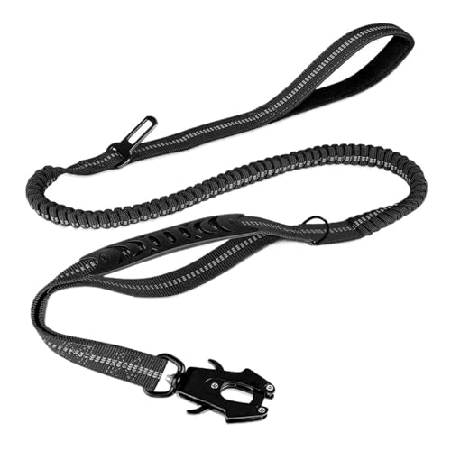 Reflektierende, Stoßdämpfende Haustierleinen Mit Autosicherheitsgurt for Große Hunde. Robuste Taktische Bungee-Hundeleine, Keine Zugleine(Black) von Ouxk