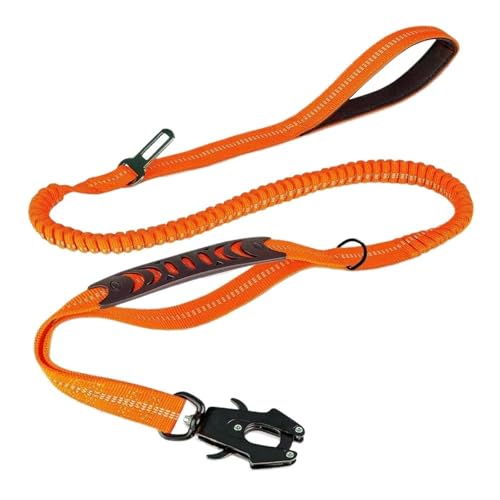 Reflektierende, Stoßdämpfende Haustierleinen Mit Autosicherheitsgurt for Große Hunde. Robuste Taktische Bungee-Hundeleine, Keine Zugleine(Orange) von Ouxk