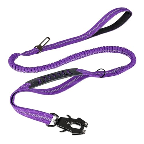 Reflektierende, Stoßdämpfende Haustierleinen Mit Autosicherheitsgurt for Große Hunde. Robuste Taktische Bungee-Hundeleine, Keine Zugleine(Purple) von Ouxk