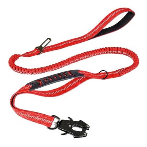 Reflektierende, Stoßdämpfende Haustierleinen Mit Autosicherheitsgurt for Große Hunde. Robuste Taktische Bungee-Hundeleine, Keine Zugleine(Red) von Ouxk