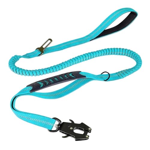 Reflektierende, Stoßdämpfende Haustierleinen Mit Autosicherheitsgurt for Große Hunde. Robuste Taktische Bungee-Hundeleine, Keine Zugleine(Sky Blue) von Ouxk