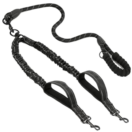 Reflektierende Doppel-Hundeleine Mit Zwei Zusätzlichen Griffen for Den Verkehr: 360° Drehbar, Kein Verheddern, Doppel-Leine for Spazierengehen(Black) von Ouxk